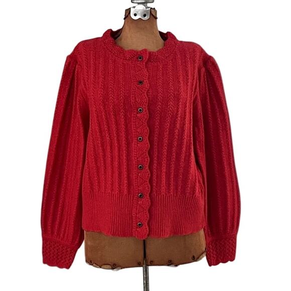 Sundance Sz L Alpine Kiss Cardigan Sweater Red Boho Cozy Grandma Christmas Soft - Picture 2 of 12